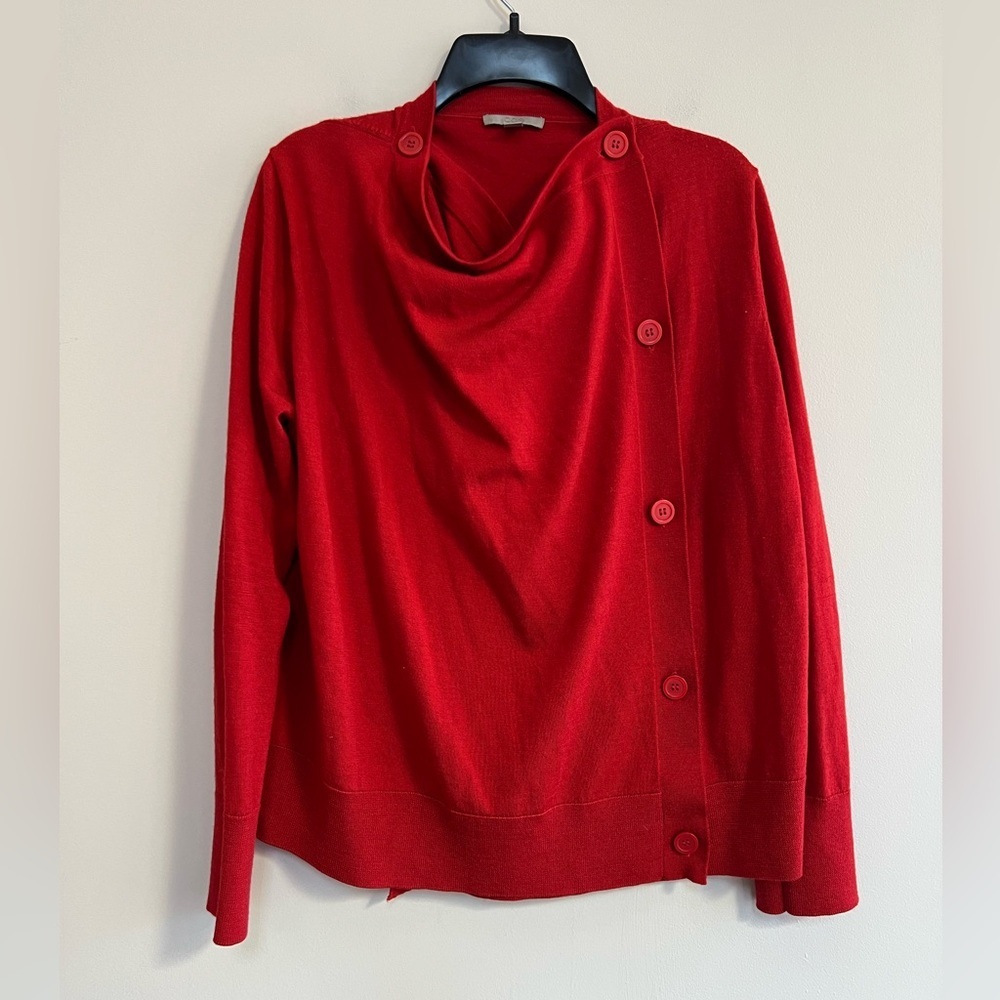 COS Double Breasted Draped Button Front Merino Wool Cardigan in Red, size M